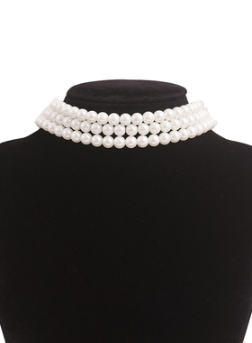 三层珍珠项链多层短款choker女法式复古摄影拍照饰品时尚颈链2101