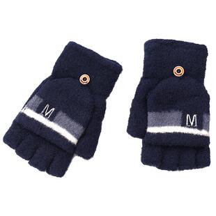 6-15岁男童手套冬天保暖加绒加厚儿童半指翻盖男孩学生写字8大童9