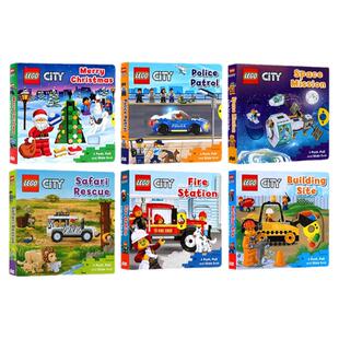 英文原版 Lego City Space Mission/Fire Station/Building Site/Merry Christma/Police Patro 5册 乐高机关操作纸板幼儿启蒙