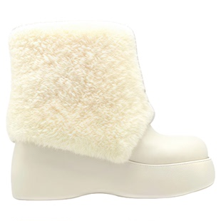 奥斯陆晴雪~10cm羊羔毛厚底短靴 原创设计2025秋冬奶白色小个子