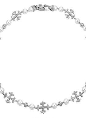KREAM 满钻十字贝珠项链男嘻哈女同款欧美潮流锁骨链 necklace