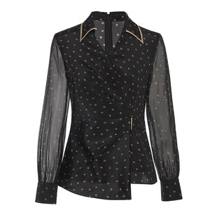 【桑蚕丝】NAERSI娜尔思围裹式显瘦版型衬衫领蚕丝印花衫春季新款