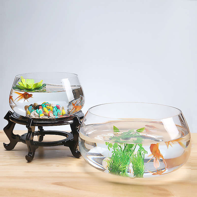 鱼缸玻璃圆形绿萝水培家用小鱼缸创意透明小型桌面加厚迷你乌龟缸