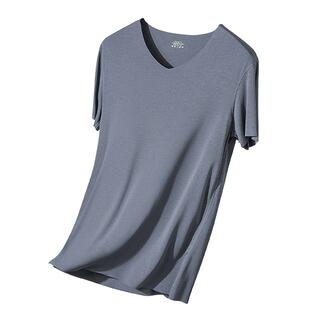 莫代尔短袖t恤男无痕V领背心半袖内搭内衣上衣秋冬低领衬衫打底衫