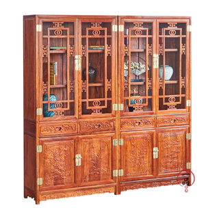红木书柜刺猬紫檀实木玻璃文件柜花梨木书房储物置物架办公室书架