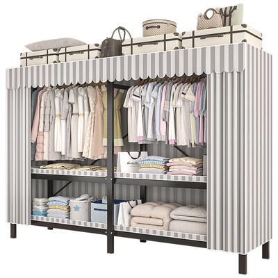 简易一体免安装全钢架布衣柜