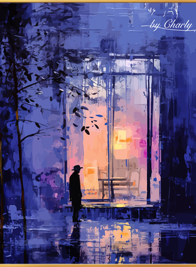 孤独夜色高级感画画diy数字油画填充填色手绘油彩画手工涂色风景