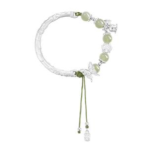 中国黄金珍尚银足银手镯女纯银999手链玉手镯轻奢生日礼物送女友