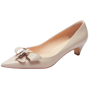 莱尔斯丹新款时尚优雅尖头饰花通勤中跟女鞋单鞋5M43304