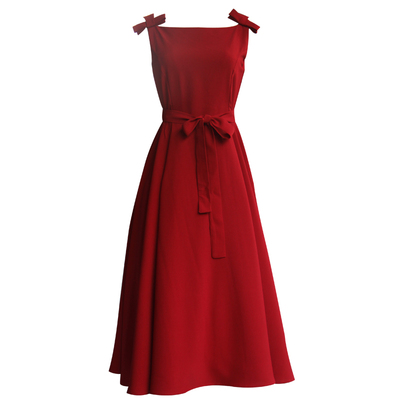 女夏了不起的麦瑟尔酒红色连衣裙