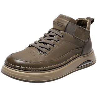 森达工装鞋男冬新商场同款复古圆头工装靴厚底素面休闲板鞋V3051D