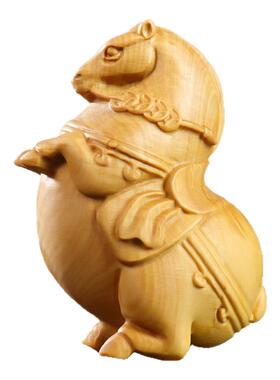 黄杨木雕马上送钱文玩摆件