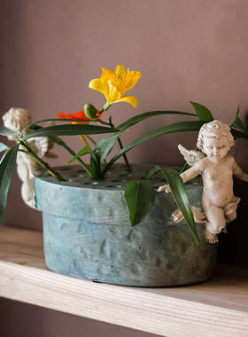 创意中式花盆花器天使莲蓬巢花道花盘插花器皿花插干花装饰品