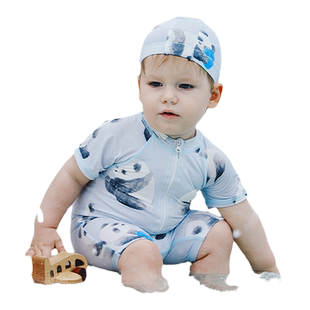 Oak Family夏季儿童短袖连体泳衣女童防晒宝宝平角裤温泉游泳衣