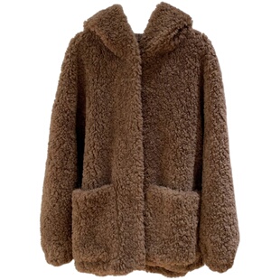 羊羔毛宽松慵懒连帽韩版皮毛一体毛毛外套女2025冬季新中长款皮草
