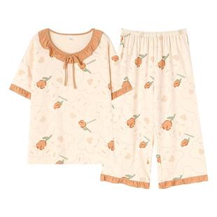 睡衣女款夏天带胸垫2026新款夏季短袖纯棉七分裤女士公主风家居服