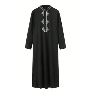 Men Gown Thobe Robe 2025新款男装刺绣纯色民族绣花长袍