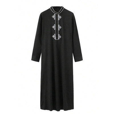 新款男装刺绣纯色民族绣花长袍