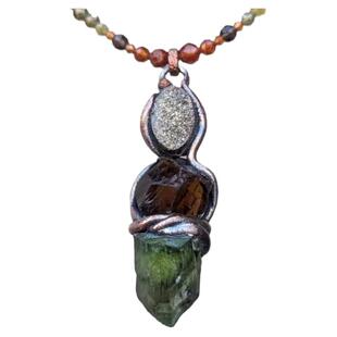 美国代购Necklace㊣ 手作天然橄榄石水晶黄铁矿红玉髓石榴石项链