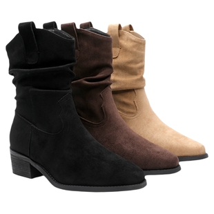 月芽儿堆堆靴短靴女西部靴加绒马丁靴中筒尖头冬季加绒女靴时装靴