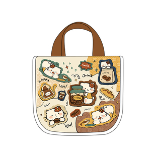 尼睿x劈叉的熊熊 新款手拎小包可爱猫猫手提便当包日常休闲帆布包
