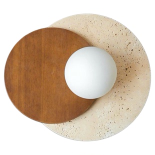 日式侘寂中古实木复古玄关走廊楼梯间民宿客厅主卧床头黄洞石壁灯