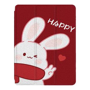 imobile新年适用ipad保护套ipadpro带笔槽air5兔子4小熊mini6情侣2021苹果11寸第10代三折式3红色7平板保护壳