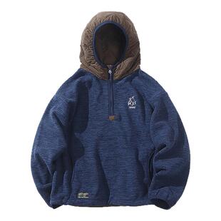 mipo冬季儿童卫衣抗静电加绒男女童户外轻量拼接摇粒绒连帽上衣