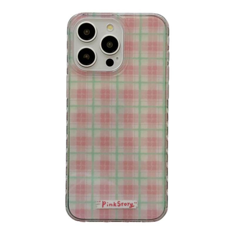 韩系甜美撞色粉格纹适用苹果17手机壳iPhone16ProMax新款15pro花朵挂绳13少女小众12硅胶14pro全包手提保护套