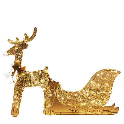 圣诞节发光铁艺鹿拉车带灯美陈