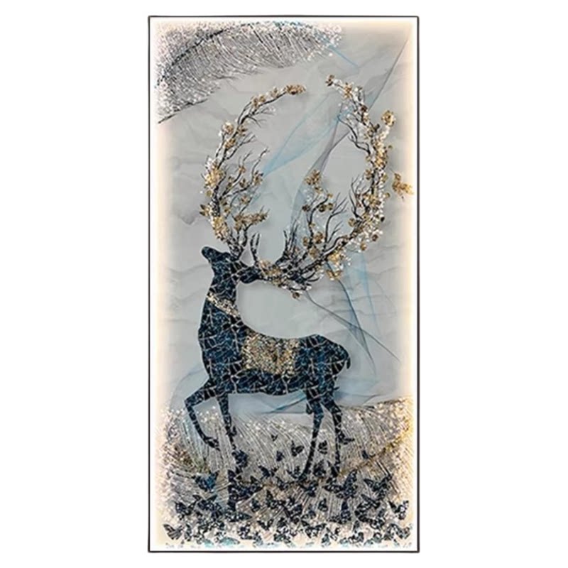 轻奢欧式入户玄关装饰画LED灯光画大气走廊过道挂画客厅竖版壁画