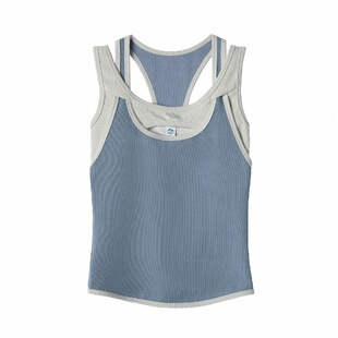 CONTRAFIEND小众设计感假两件LOGO镂空背心 甜辣街头个性无袖上衣