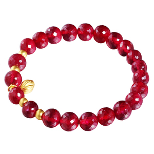 若华珠宝莲生 大颗粒鸽血红宝石手串女黄金足金弹力手链手饰定制