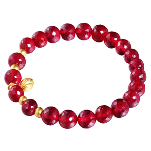 若华珠宝莲生 大颗粒鸽血红宝石手串女黄金足金弹力手链手饰定制