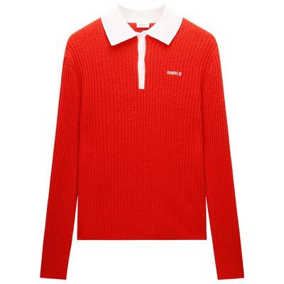 OCHIRLY欧时力撞色翻领羊毛毛衣