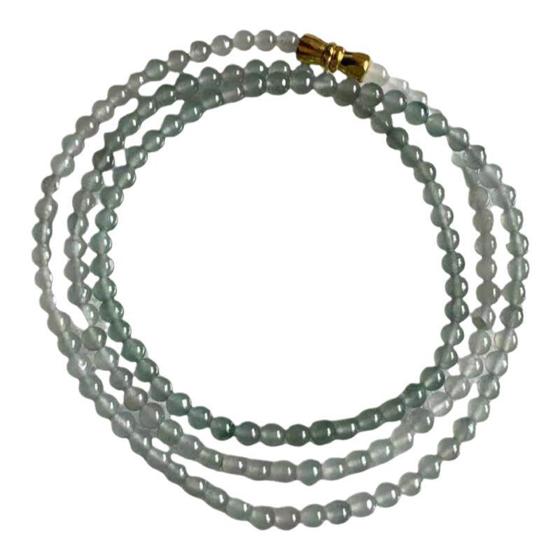 缅甸A货翡翠项链晴绿小米珠3.8mm