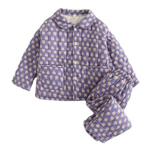 冬天可爱宝宝保暖加厚加绒夹棉男孩男童女童套装儿童家居服棉睡衣