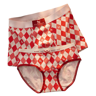 小江家~2条装情侣内裤纯棉一男一女纯欲可爱夫妻内衣红色结婚套装