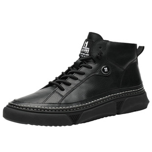 潮男鞋子潮流冬季中帮加绒保暖37码小脚高帮马丁短靴休闲板鞋百搭