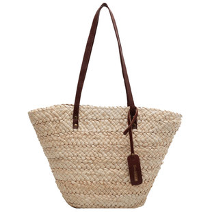 法式单肩大容量玉米皮编织草编包夏天手提菜篮子海边度假沙滩包女