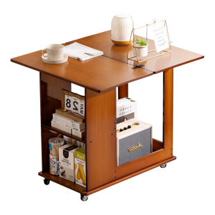 移动茶几可折叠桌子小户型客厅家用沙发阳台餐桌两用中古推车实木