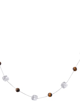 美拉德虎眼石白水晶项链毛衣链