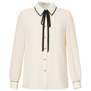 CADIDL卡迪黛尔秋季商场同款通勤气质白色衬衣蝴蝶结上衣女