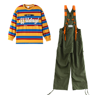 儿童街舞套装少儿锁舞locking机械街舞演出男女个性走秀背带裤潮