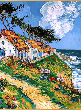 抽象像素风小屋数字油画diy填充画画填色油彩画2024新款手工涂色