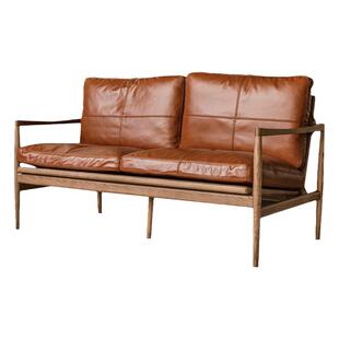 客厅复古直排三人实木沙发椅设计师北欧小户型真皮沙发单双人组合