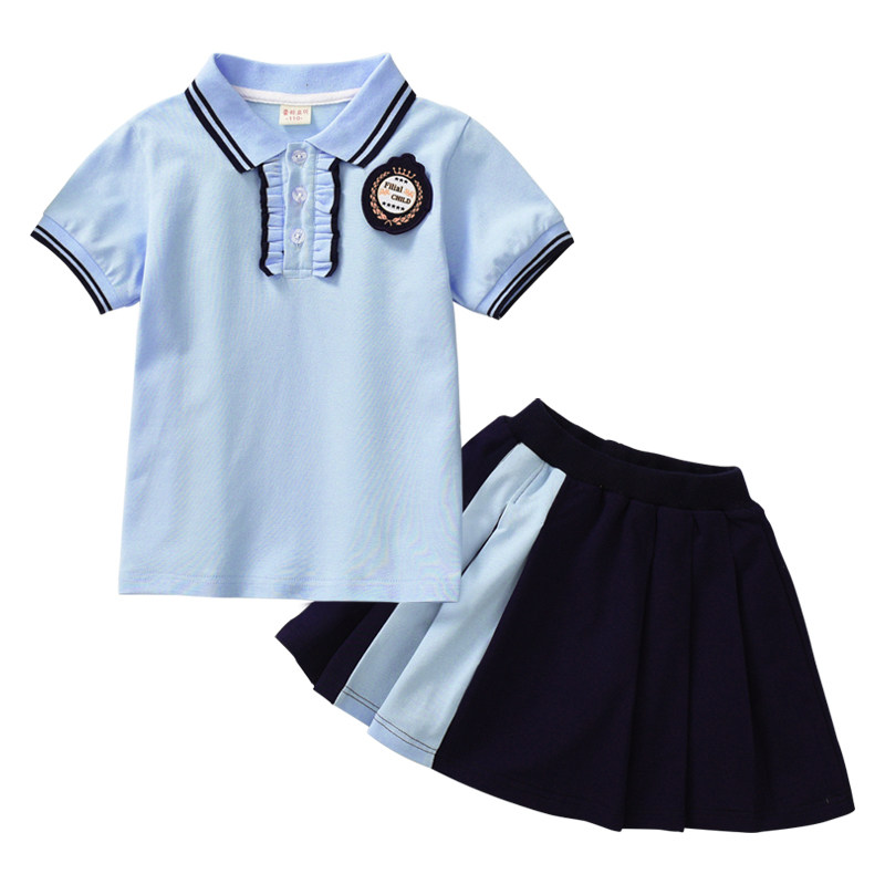 幼儿园夏天校服套装纯棉短袖学院风男孩小学生衣服天蓝色小童夏季