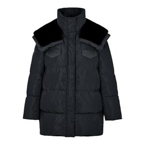 都市游侠毛领拼接廓形中长羽绒服