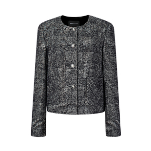 BCBG25秋冬新款时髦精致百搭经典复古格纹小香风粗花呢外套女上衣