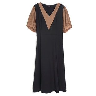 显瘦大码胖MM连衣裙2024年夏装新款拼接假两件收腰遮肚子A字长裙